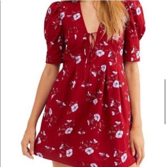 NWT free people Adele tunic midi dress in red floral print - Picture 10 of 11